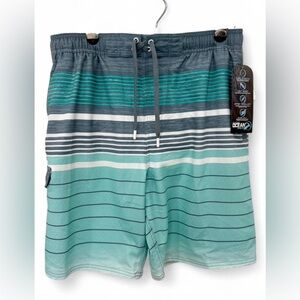 NWT U.S. Apparel Striped Swim Trunks Large Drawstring Water‎ Repellant Stretch